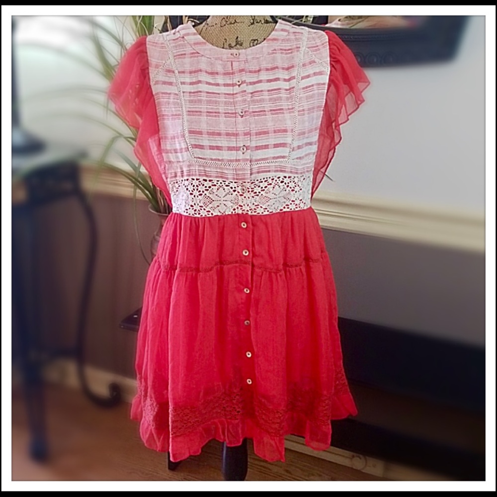 LISTICLE Women's Red Ruffle Tunic Top / Dress *